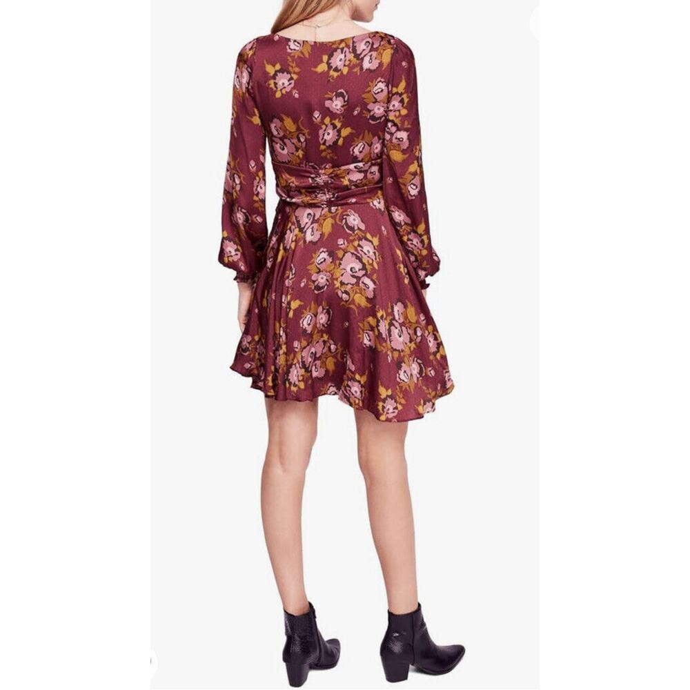 Free People Morning Light Floral Mini Dress Wine Purple Long Sleeve Womens M 6 - Picture 5 of 13
